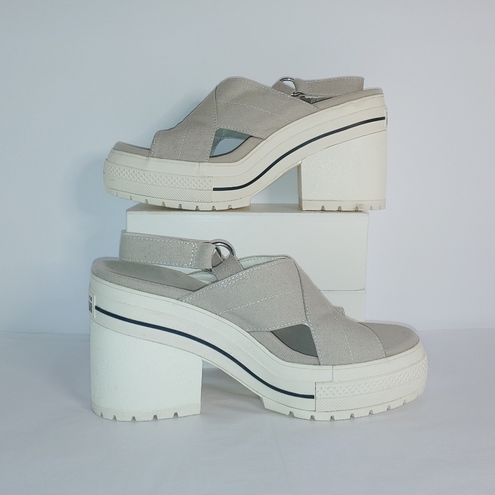 Beige platform heeled converse all stars - Picture 2 of 7